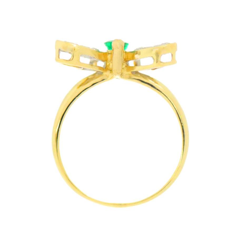 リング 12号 エメラルド 0.37ct ダイヤ 0.42ct K18 YG イエロー  