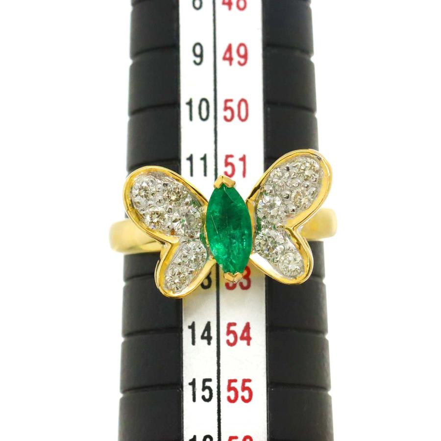 リング 12号 エメラルド 0.37ct ダイヤ 0.42ct K18 YG イエロー  