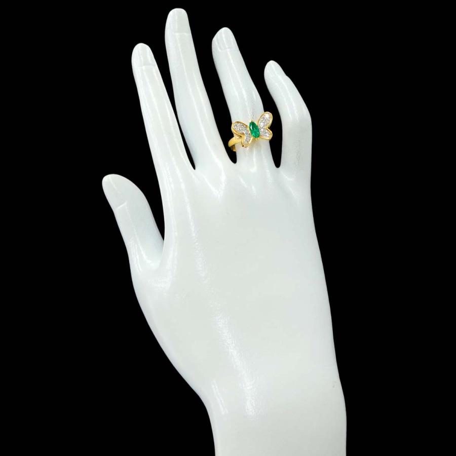 リング 12号 エメラルド 0.37ct ダイヤ 0.42ct K18 YG イエロー  