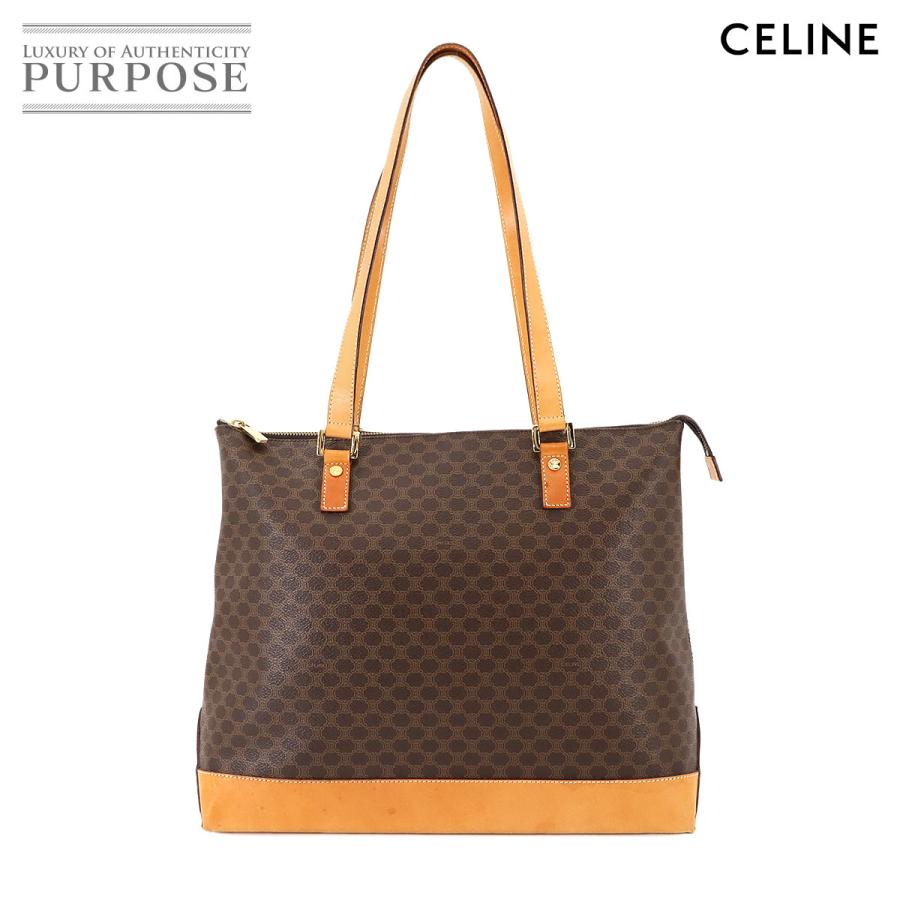 セリーヌ/マカダム柄/レザー使いトートバッグ/サイドポケット