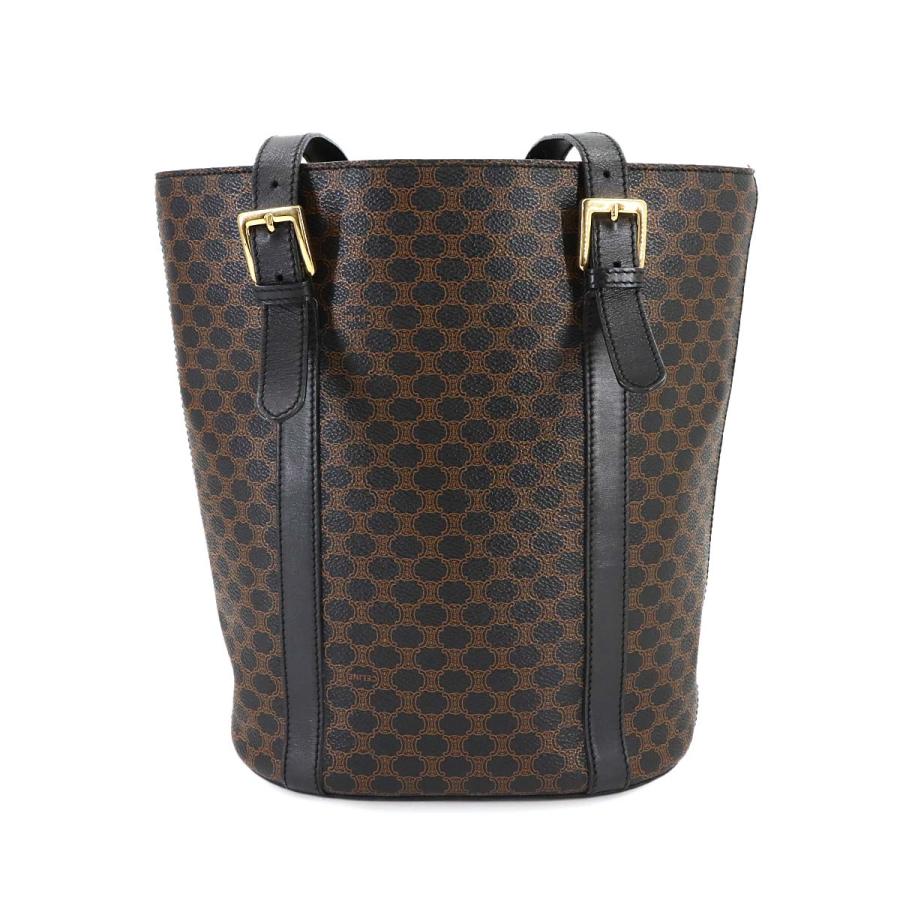 美品 セリーヌ CELINE マカダム ショルダー バッグ PVC レザー ブラック ブラウン ゴールド 金具 ヴィンテージ 90280882