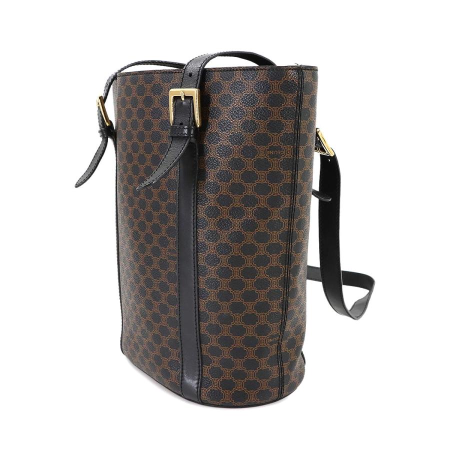 美品 セリーヌ CELINE マカダム ショルダー バッグ PVC レザー ブラック ブラウン ゴールド 金具 ヴィンテージ 90280882