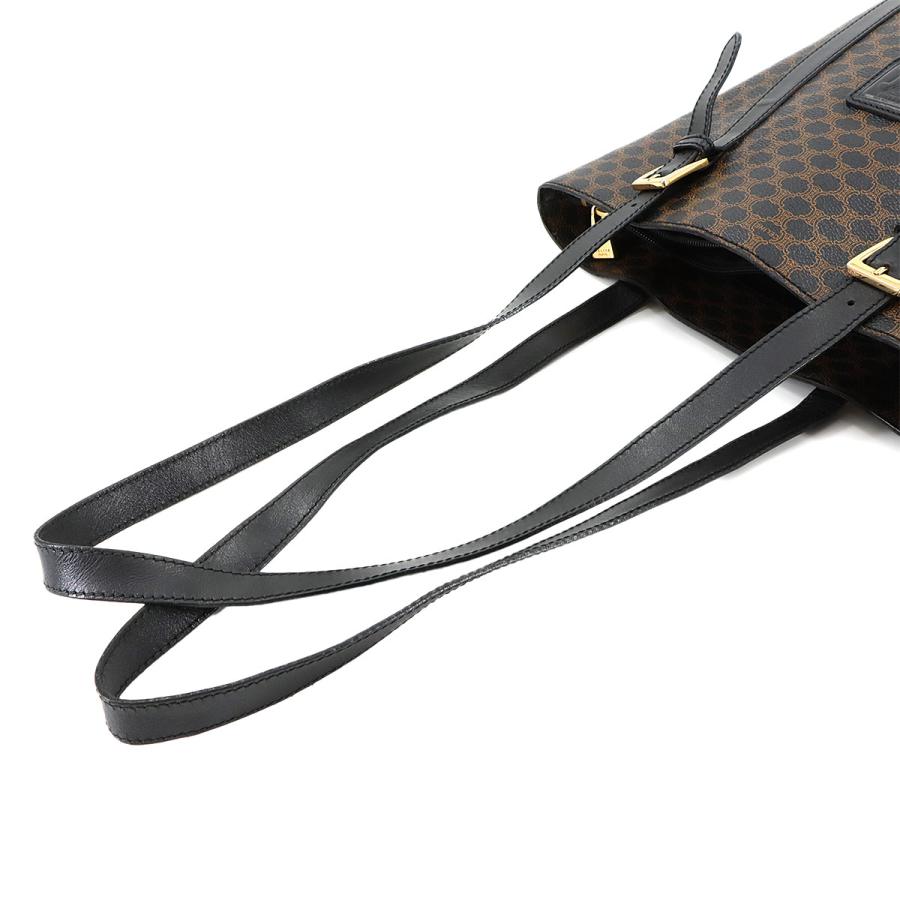 美品 セリーヌ CELINE マカダム ショルダー バッグ PVC レザー ブラック ブラウン ゴールド 金具 ヴィンテージ 90280882