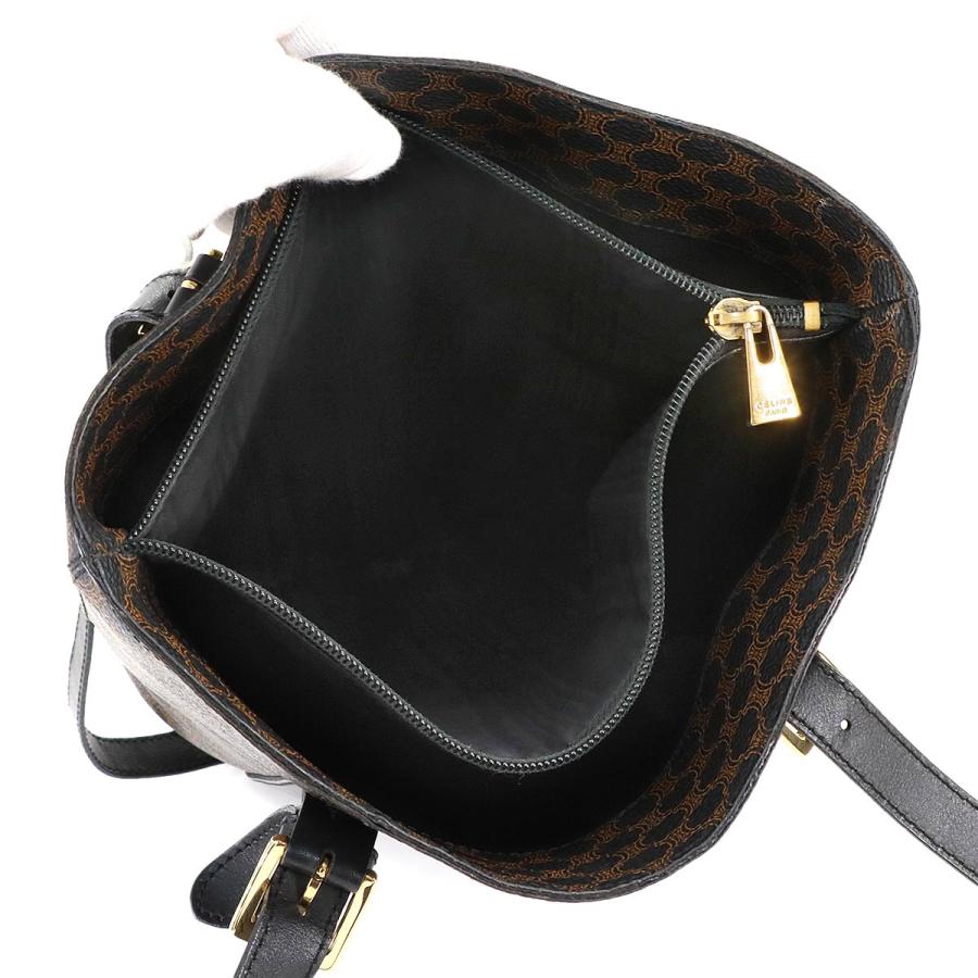 美品 セリーヌ CELINE マカダム ショルダー バッグ PVC レザー ブラック ブラウン ゴールド 金具 ヴィンテージ 90280882
