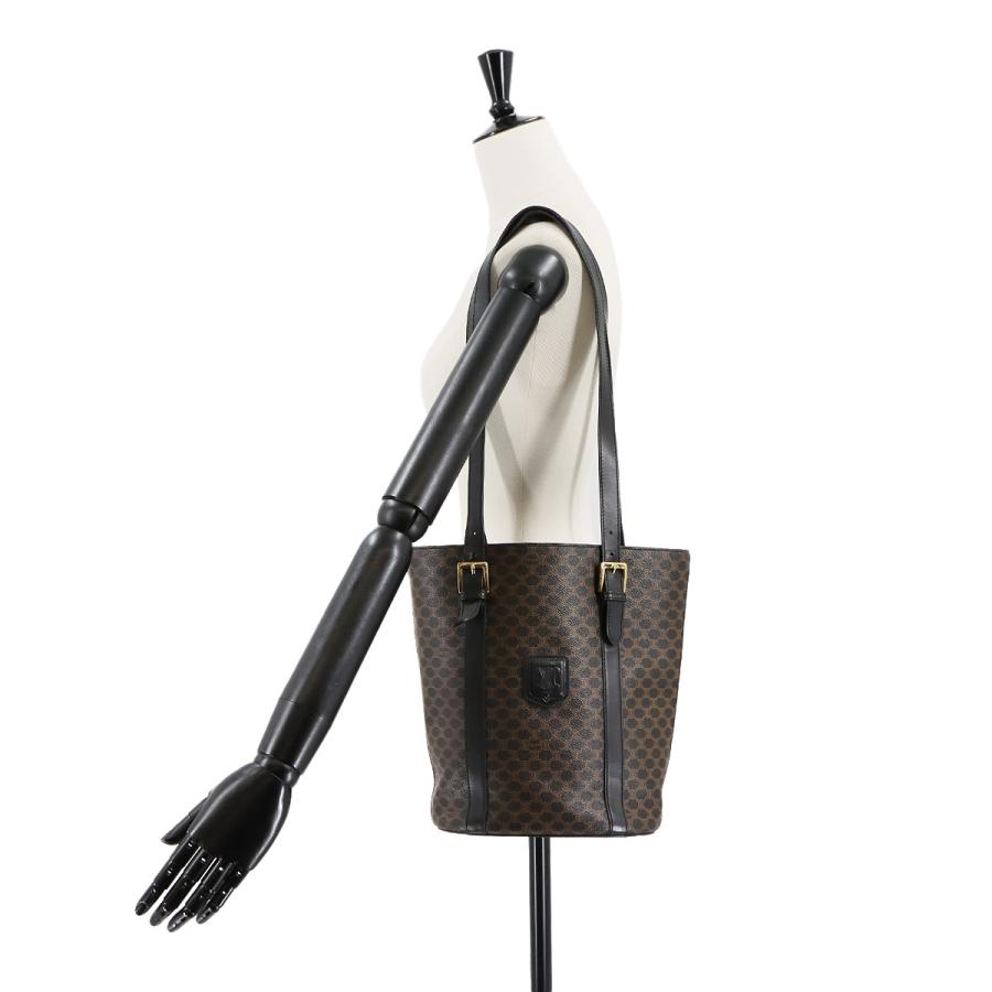 美品 セリーヌ CELINE マカダム ショルダー バッグ PVC レザー ブラック ブラウン ゴールド 金具 ヴィンテージ 90280882