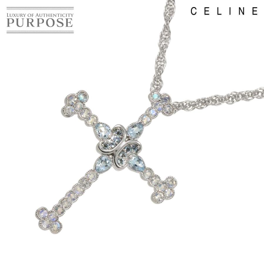 CELINE セリーヌ アクアマリン クォーツ ルビー 0.02ct クロス