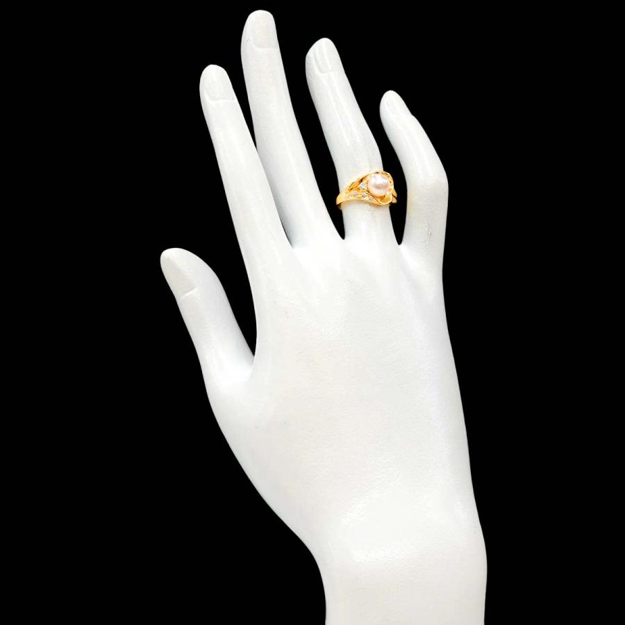 TASAKI タサキ 11号 リング アコヤ真珠 6.5mm ダイヤ 0.07ct K18 YG  