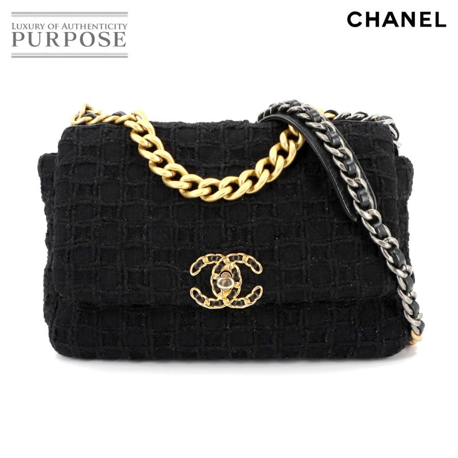 未使用品CHANEL ブラック ツイード チェーンバッグ
