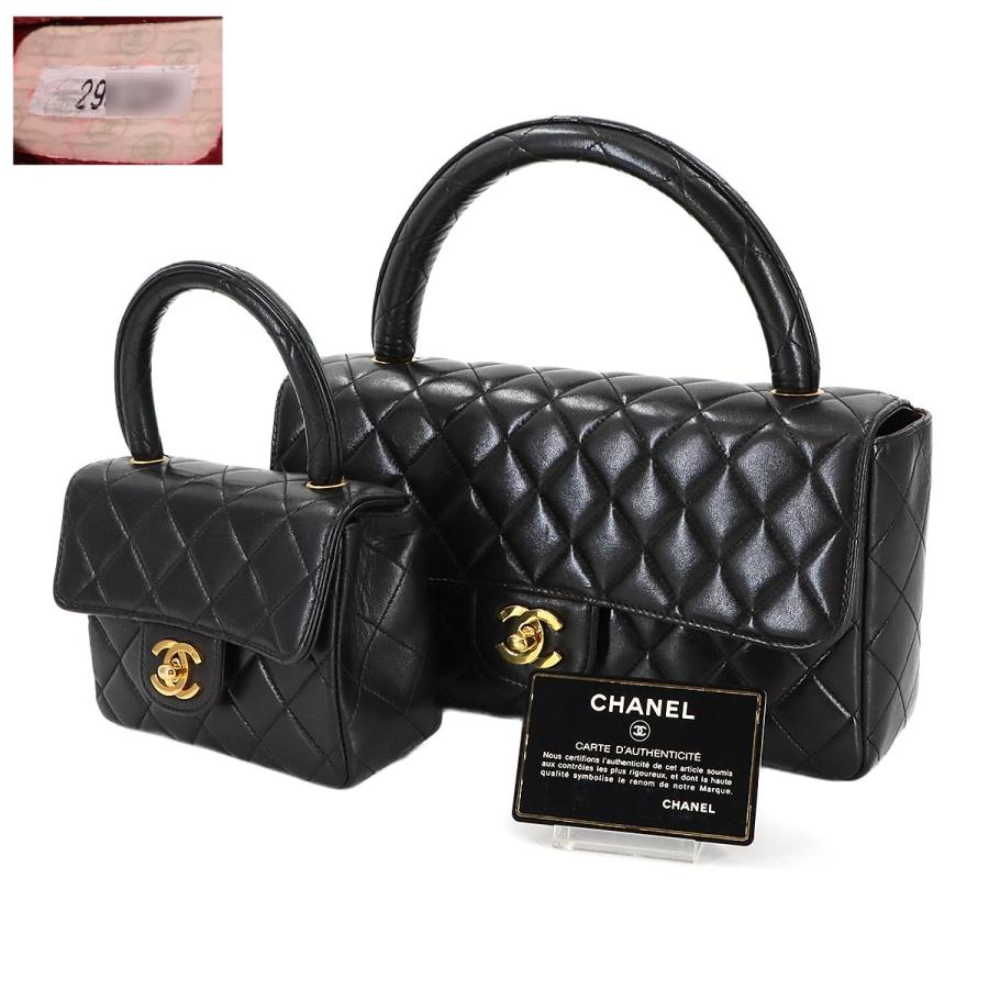 新品同様 シャネル CHANEL マトラッセ 親子バッグ ハンド バッグ ラムスキン ブラック ゴールド 金具 ヴィンテージ 90284805の画像