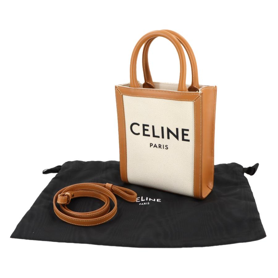 美品　セリーヌ　　ミニ　バーティカルカバ　2waw バッグ　キャンバス　ブラウン セリーヌ ミニバーティカルカバ キャンバス×レザー 2WAYハンドバッグ