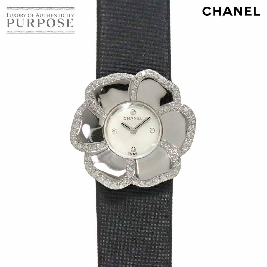 CHANEL シャネル ウォッチ カメリア Dベゼル/4PD 時計 H1187 腕時計
 K18ホワイトゴールド K18WG/サテン シルバー クオーツ ホワイトシェル4Pダイヤ文字盤 レディース【中古】【473】 CHANEL（シャネル） カメリア H1187 ダイヤベゼル レディース 腕時計