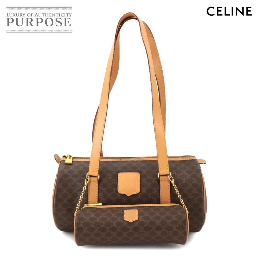 CELINE セリーヌ　ミニボストン　マカダム柄　ゴールド金具　レザー　PVC CELINE（セリーヌ） 新品同様 マカダム ボストン ハンド バッグ PVC