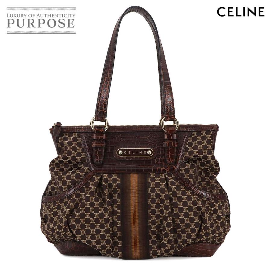 CELINE 新品同様 セリーヌ マカダム ハンド バッグ キャンバス レザー  