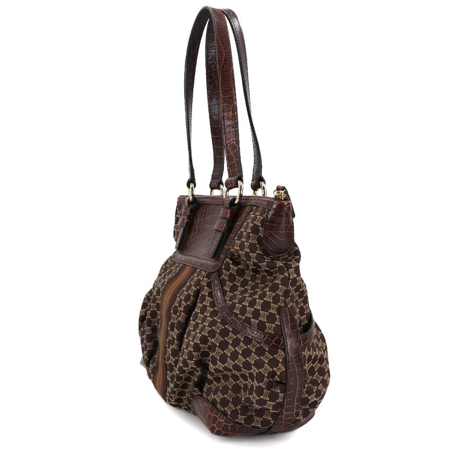 CELINE 新品同様 セリーヌ マカダム ハンド バッグ キャンバス レザー  