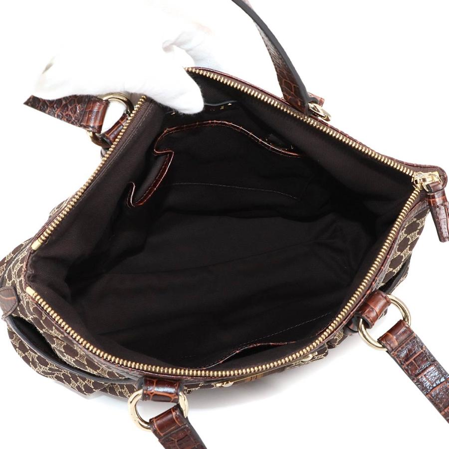 CELINE 新品同様 セリーヌ マカダム ハンド バッグ キャンバス レザー  