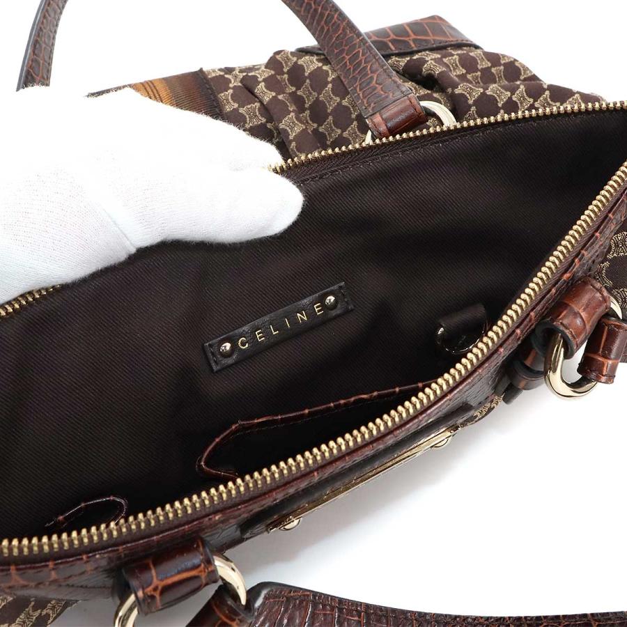 CELINE 新品同様 セリーヌ マカダム ハンド バッグ キャンバス レザー  