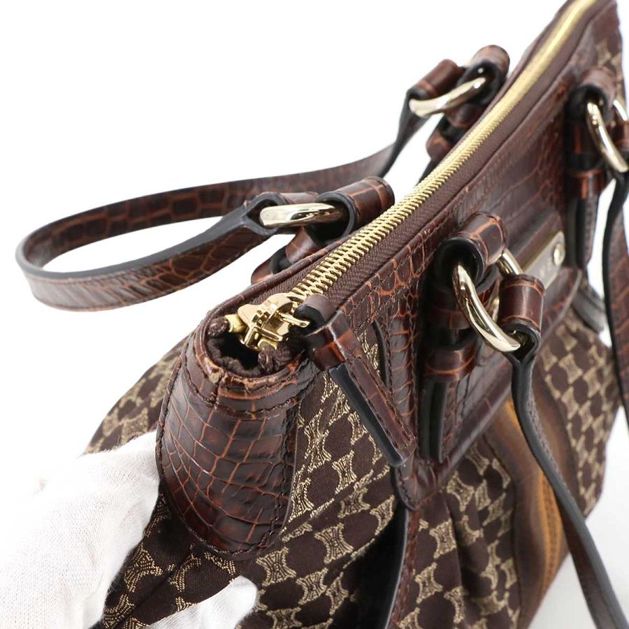 CELINE 新品同様 セリーヌ マカダム ハンド バッグ キャンバス レザー  