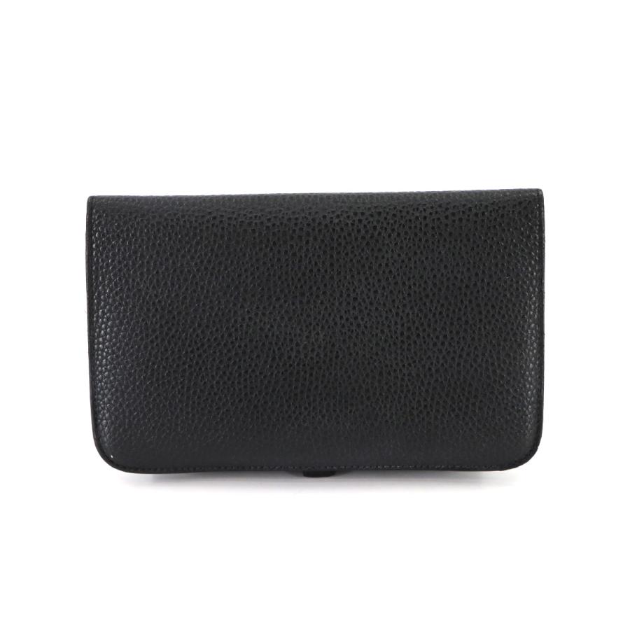 HERMES 美品 エルメス ドゴン GM 二つ折り 長財布 トゴ ブラック □O  