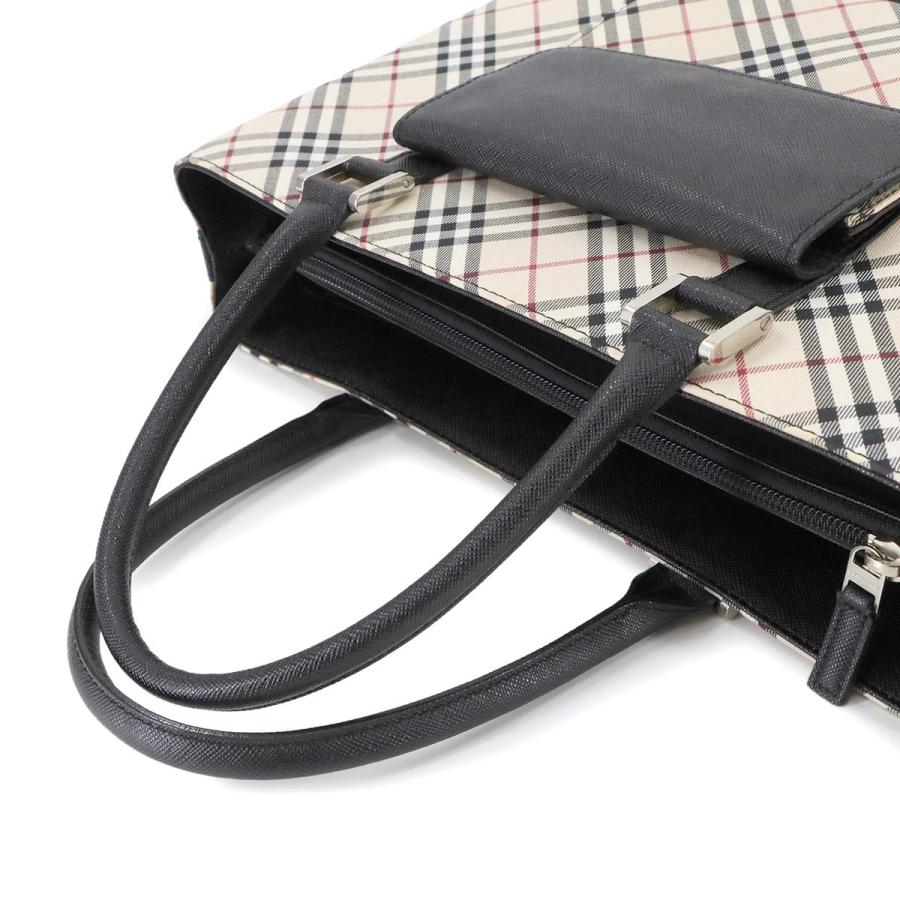 未使用 展示品 バーバリー バッグ ノバチェック トート キャンバス レザー ベージュ ブラック レディース 90287298 【中古】ブランド BURBERRY（バーバリー） 未使用 展示品 ノバチェック トート バッグ