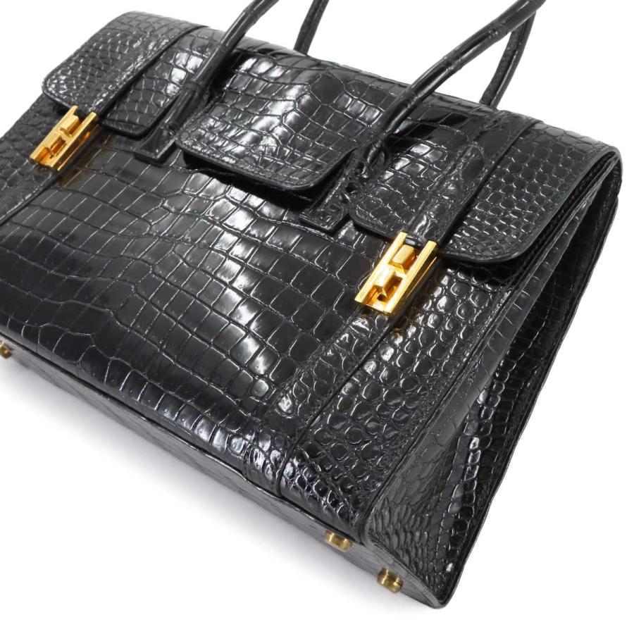 美品 エルメス HERMES クロコダイル ドラッグ 30 ハンド バッグ  ブラック 〇F刻印 ヴィンテージ レディース 90287519 【中古】ブランド HERMES（エルメス） 美品 クロコダイル ドラッグ 30 ハンド バッグ