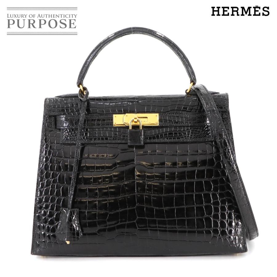 HERMES 新品同様 エルメス クロコダイル ケリー 28 ポロサス ブラック 