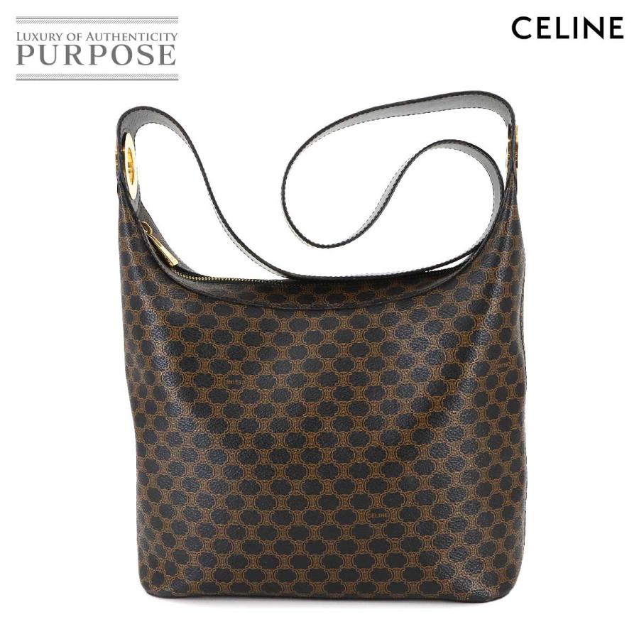 美品□セリーヌ トリオンフ ショルダーバッグ 黒マカダム ゴールド金具