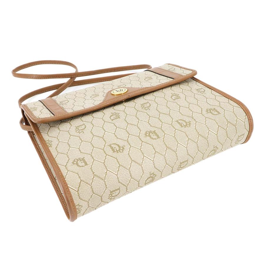 美品 クリスチャン ディオール Christian Dior ハニカム ショルダー バッグ PVC レザー ベージュ ブラウン ゴールド 金具 90287643 Christian Dior（クリスチャン・ディオール） 美品 クリスチャン