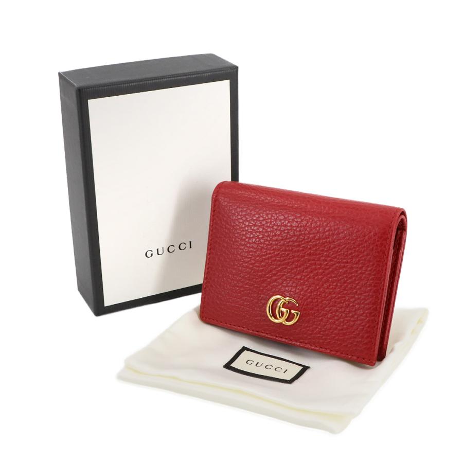 GUCCI 新品同様 グッチ GGマーモント 二つ折り 財布 レザー レッド  