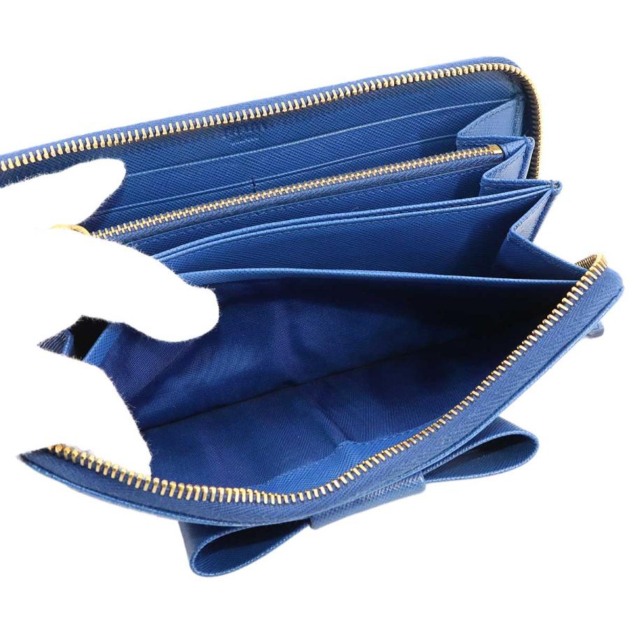 極美品　プラダ　長財布 サフィアーノ フィオッコ ブルー メタルロゴ リボン 美品✨プラダ 長財布 サフィアーノ フィオッコ ピンク メタルロゴ