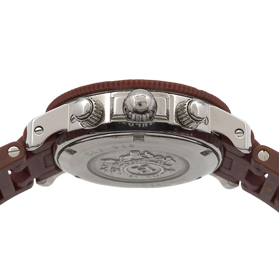 HERMES エルメス クリッパーダイバー クロノ CL2.318 腕時計
 ステンレススチール ボルドー クオーツ ボルドー文字盤 レディース【中古】 HERMES（エルメス） クリッパー ダイバー クロノグラフ CL2 318