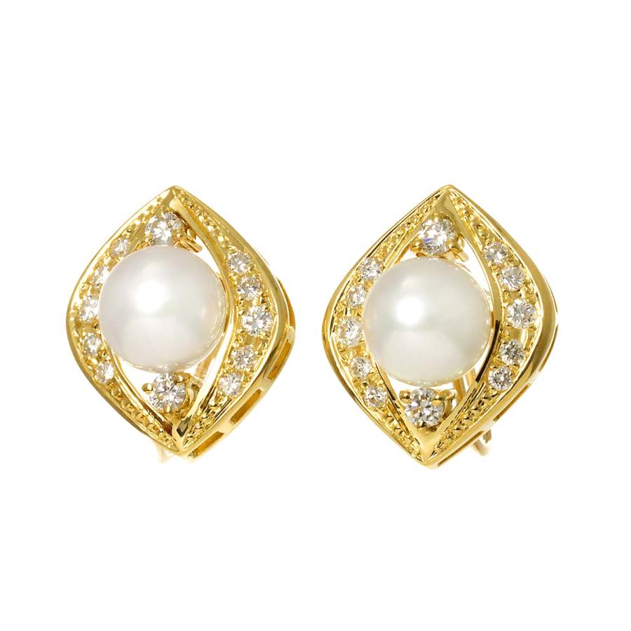 ミキモト MIKIMOTO アコヤ真珠 7.7mm ダイヤ イヤリング K18 YG