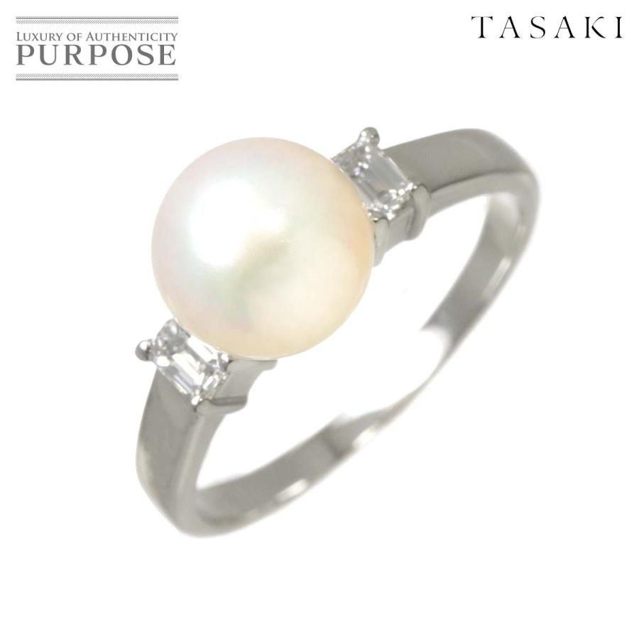TASAKI タサキ 17号 リング アコヤ真珠 8.7mm ダイヤ 0.31ct Pt  