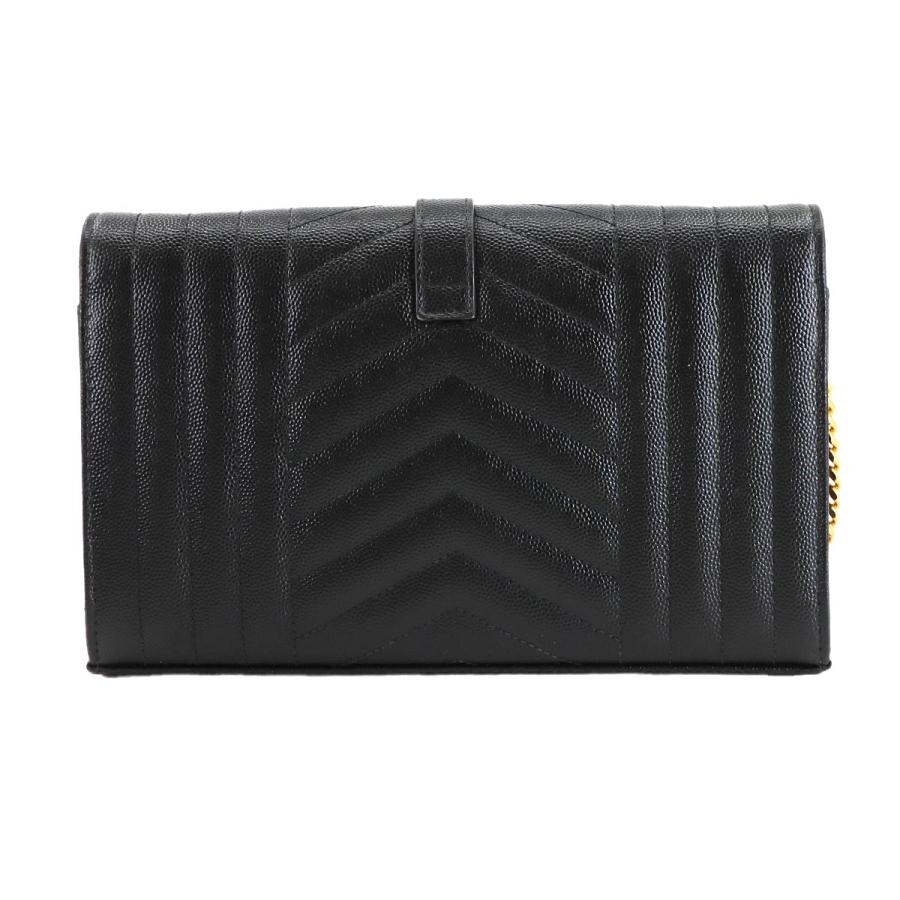 新品同様 サンローラン SAINT LAURENT カサンドラ エンベロープ チェーン ウォレット 長財布 レザー ブラック 620280 90294486の画像
