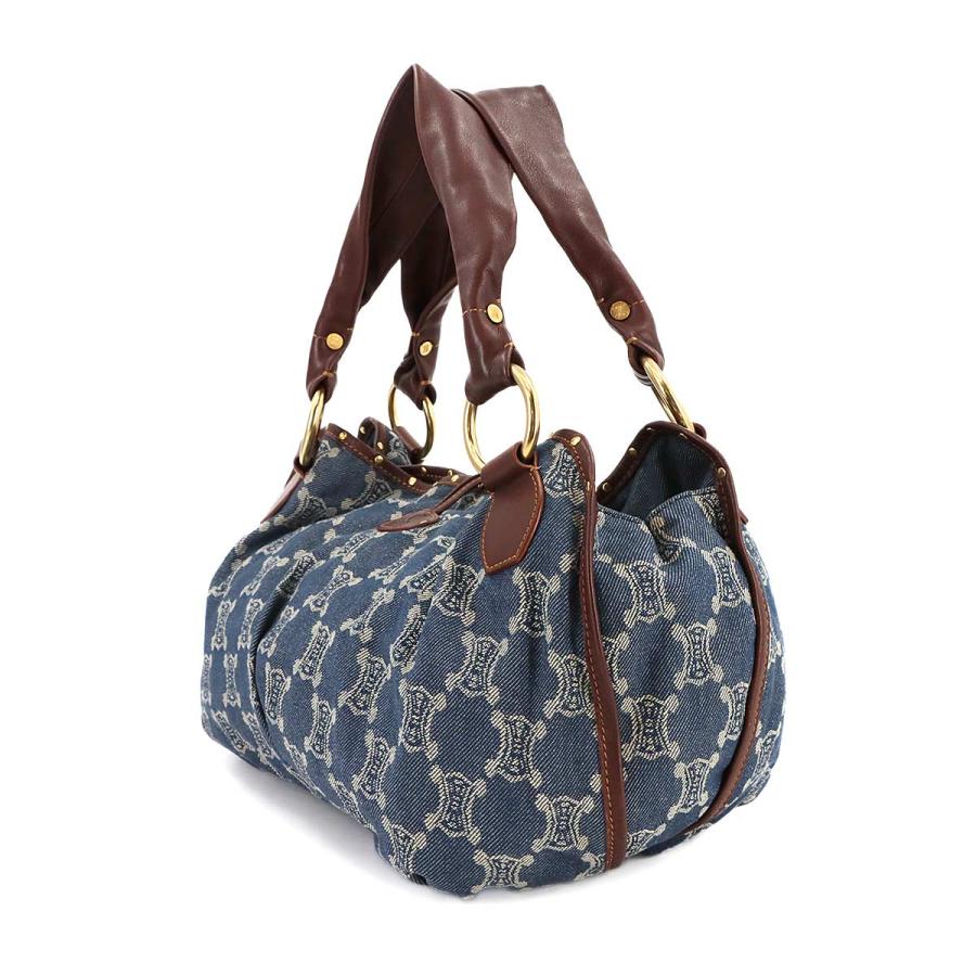 CELINE セリーヌ マカダム ショルダー バッグ デニム レザー ブルー  