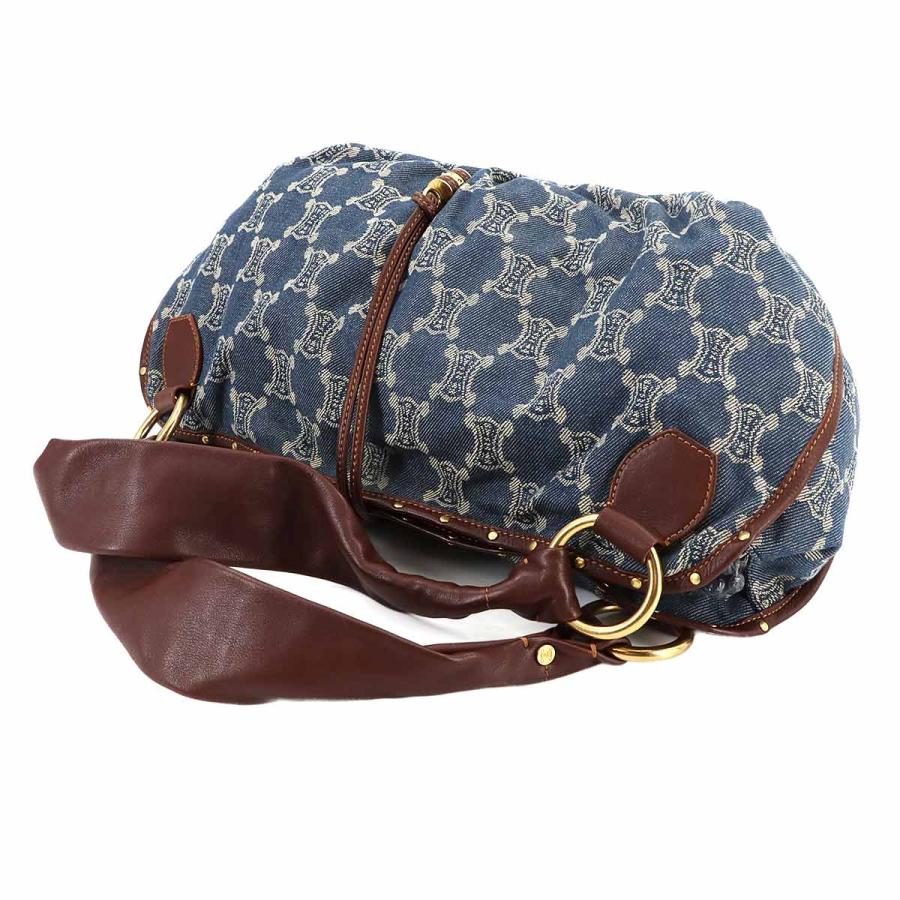 CELINE セリーヌ マカダム ショルダー バッグ デニム レザー ブルー  