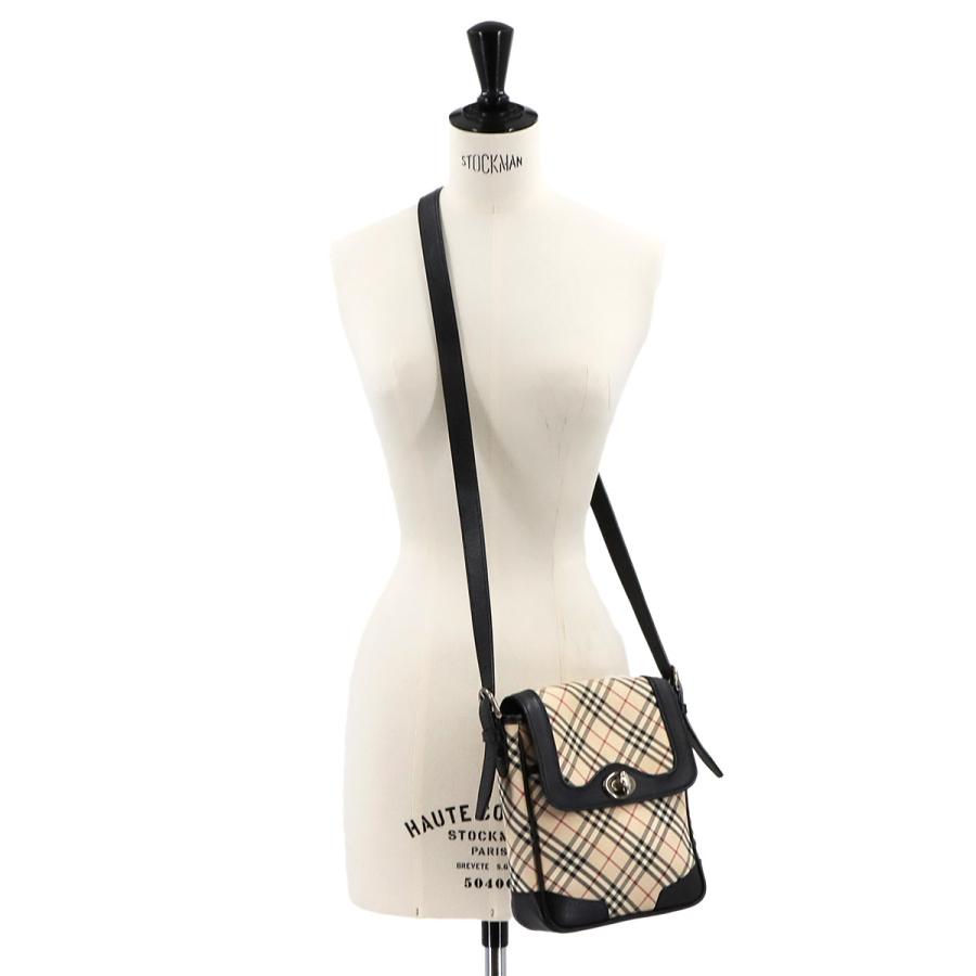 バーバリー バッグ ノバチェック ショルダー バッグ キャンバス レザー ベージュ ブラック レディース 90297526 【中古】ブランド BURBERRY（バーバリー） ノバチェック ショルダー バッグ キャンバス