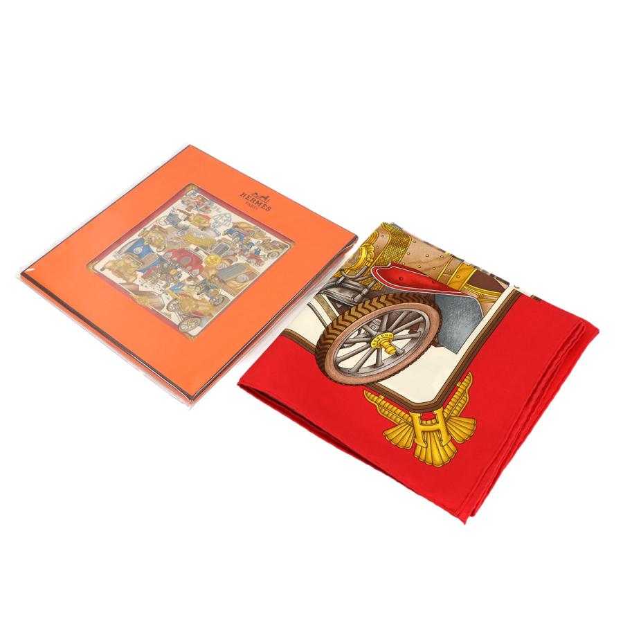 HERMES エルメス カレ90 オートモビール スカーフ レッド【美品】 HERMES 未使用 展示品 エルメス カレ 90 大判 スカーフ Automobile