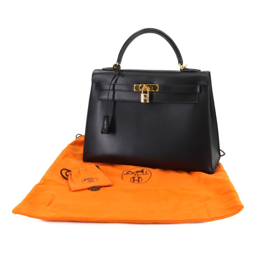 美品 エルメス バッグ ケリー 32 ボックスカーフ ブラック ハンド バッグ 外縫い □F刻印 レディース 90303743 【中古】ブランド HERMES（エルメス） 美品 ケリー 32 ボックスカーフ ブラック ハンド