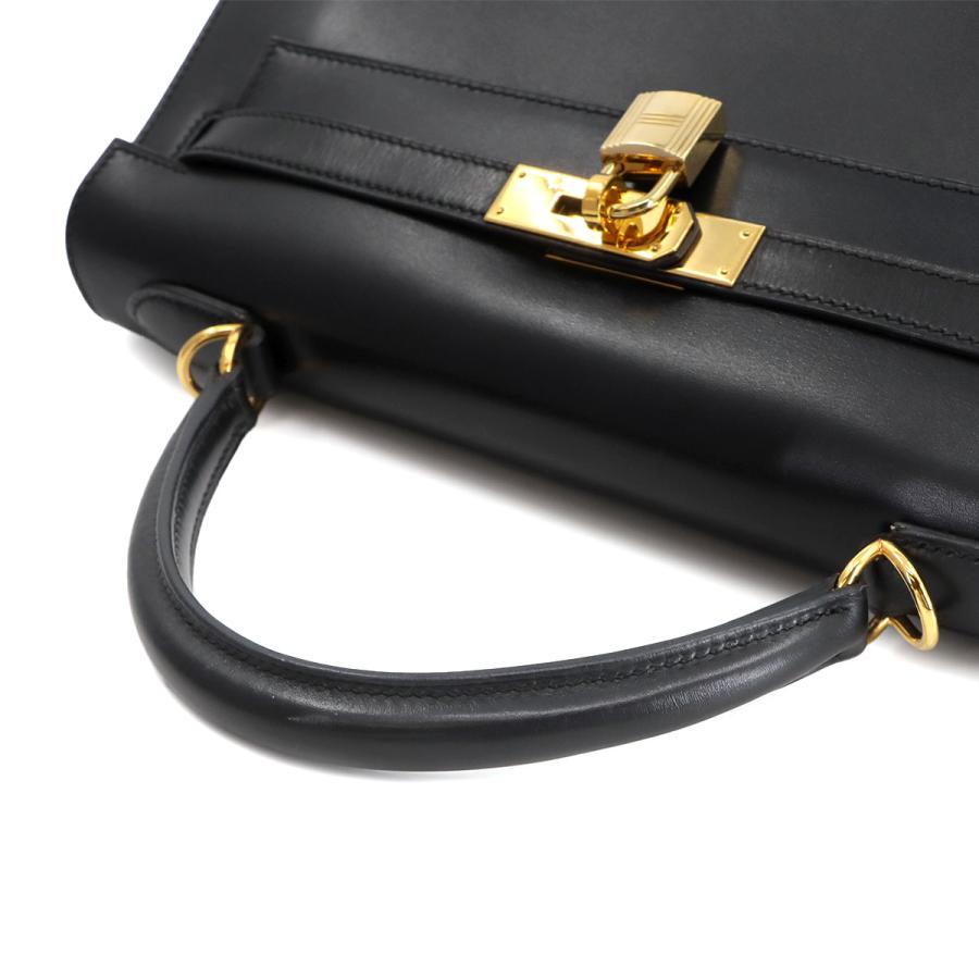 美品 エルメス バッグ ケリー 32 ボックスカーフ ブラック ハンド バッグ 外縫い □F刻印 レディース 90303743 【中古】ブランド HERMES（エルメス） 美品 ケリー 32 ボックスカーフ ブラック ハンド