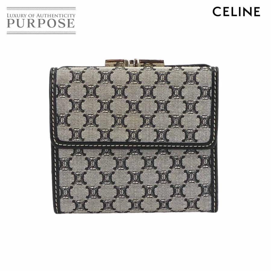 セリーヌ 財布 マカダム 三つ折り 財布 がま口 キャンバス レザー グレー ブラック シルバー 金具 レディース 90303846 【中古】ブランド CELINE（セリーヌ） マカダム 三つ折り 財布 がま口 キャンバス レザー