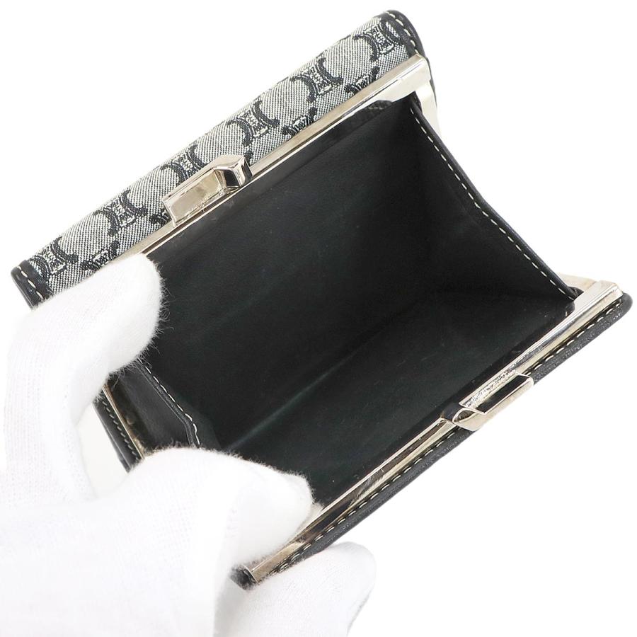 セリーヌ 財布 マカダム 三つ折り 財布 がま口 キャンバス レザー グレー ブラック シルバー 金具 レディース 90303846 【中古】ブランド CELINE（セリーヌ） マカダム 三つ折り 財布 がま口 キャンバス レザー