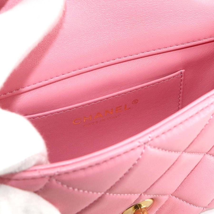 未使用 展示品 シャネル バッグ ミニ マトラッセ ショルダー バッグ ラムスキン ウッド ピンク レディース 90305390 【中古】ブランド CHANEL（シャネル） 未使用 展示品 ミニ マトラッセ ショルダー バッグ