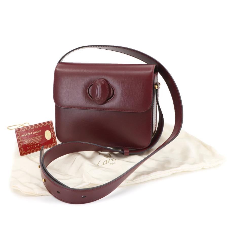 新品同様 カルティエ Cartier マストライン ショルダー バッグ レザー ボルドー ゴールド 金具 Must Line Shoulder Bag 90305729 Cartier マストライン ショルダー バッグ レザー ボルドー ゴールド