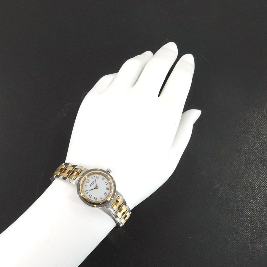 HERMES クリッパー白クォーツ腕時計 シルバーレディース HERMES エルメス レディース腕時計 クリッパー QZ デイト シルバー 白