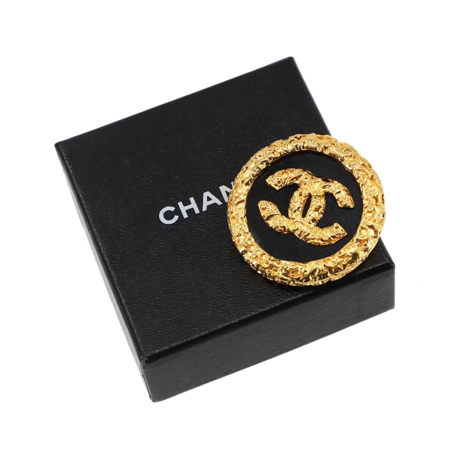 美品 シャネル CHANEL ココマーク ブローチ ラウンド型 ゴールド ブラック 93A アクセサリー ヴィンテージ Vintage Brooch 90306196の画像