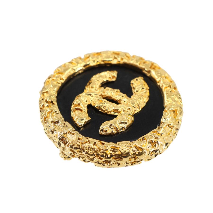 美品 シャネル CHANEL ココマーク ブローチ ラウンド型 ゴールド ブラック 93A アクセサリー ヴィンテージ Vintage Brooch 90306196の画像