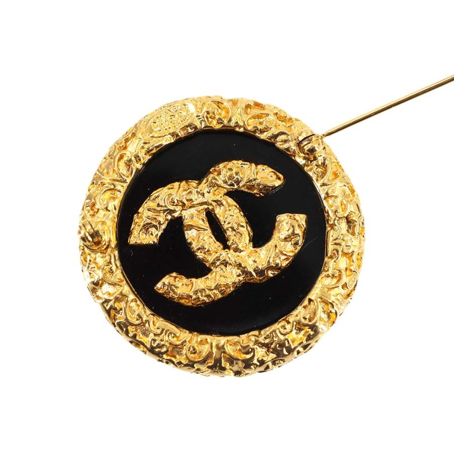 美品 シャネル CHANEL ココマーク ブローチ ラウンド型 ゴールド ブラック 93A アクセサリー ヴィンテージ Vintage Brooch 90306196の画像