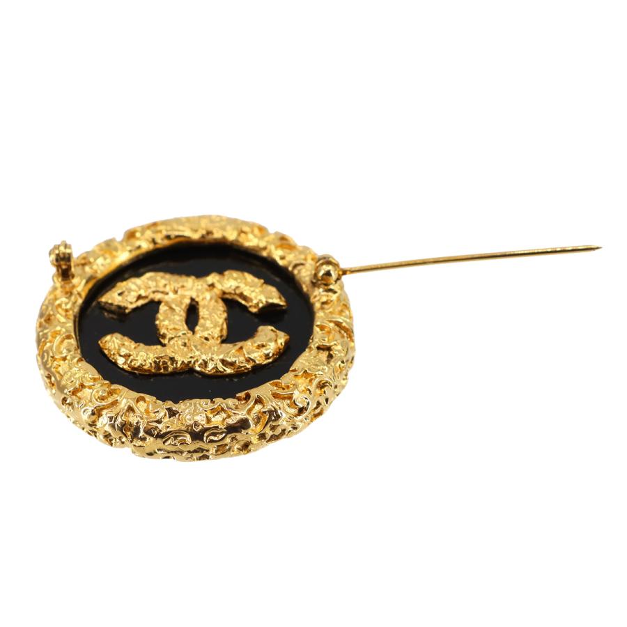 美品 シャネル CHANEL ココマーク ブローチ ラウンド型 ゴールド ブラック 93A アクセサリー ヴィンテージ Vintage Brooch 90306196の画像