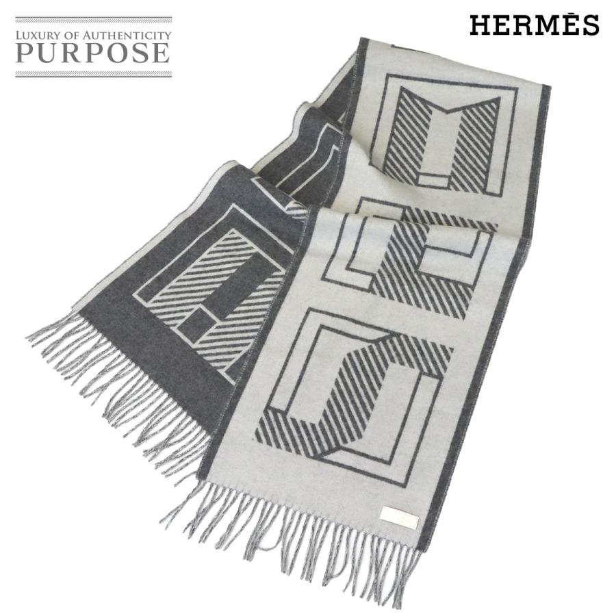 未使用 展示品 エルメス HERMES レトル オ カレ マフラー カシミヤ 100% レザー イヴォワール グリフランネル Winter Scarf 90306462 HERMES（エルメス） 未使用 展示品 レトル オ カレ マフラー カシミヤ