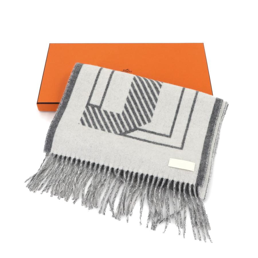 未使用 展示品 エルメス HERMES レトル オ カレ マフラー カシミヤ 100% レザー イヴォワール グリフランネル Winter Scarf 90306462 HERMES（エルメス） 未使用 展示品 レトル オ カレ マフラー カシミヤ